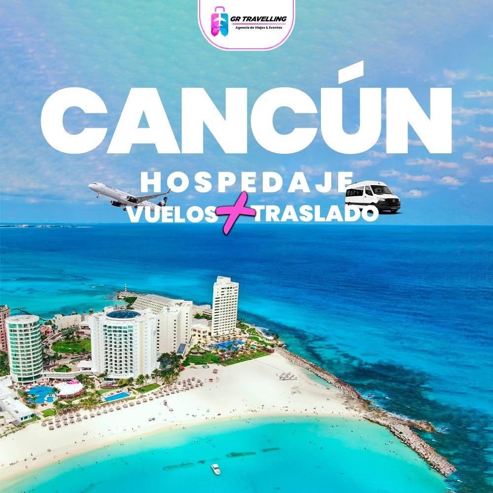 Vista aérea de Cancún con mar turquesa